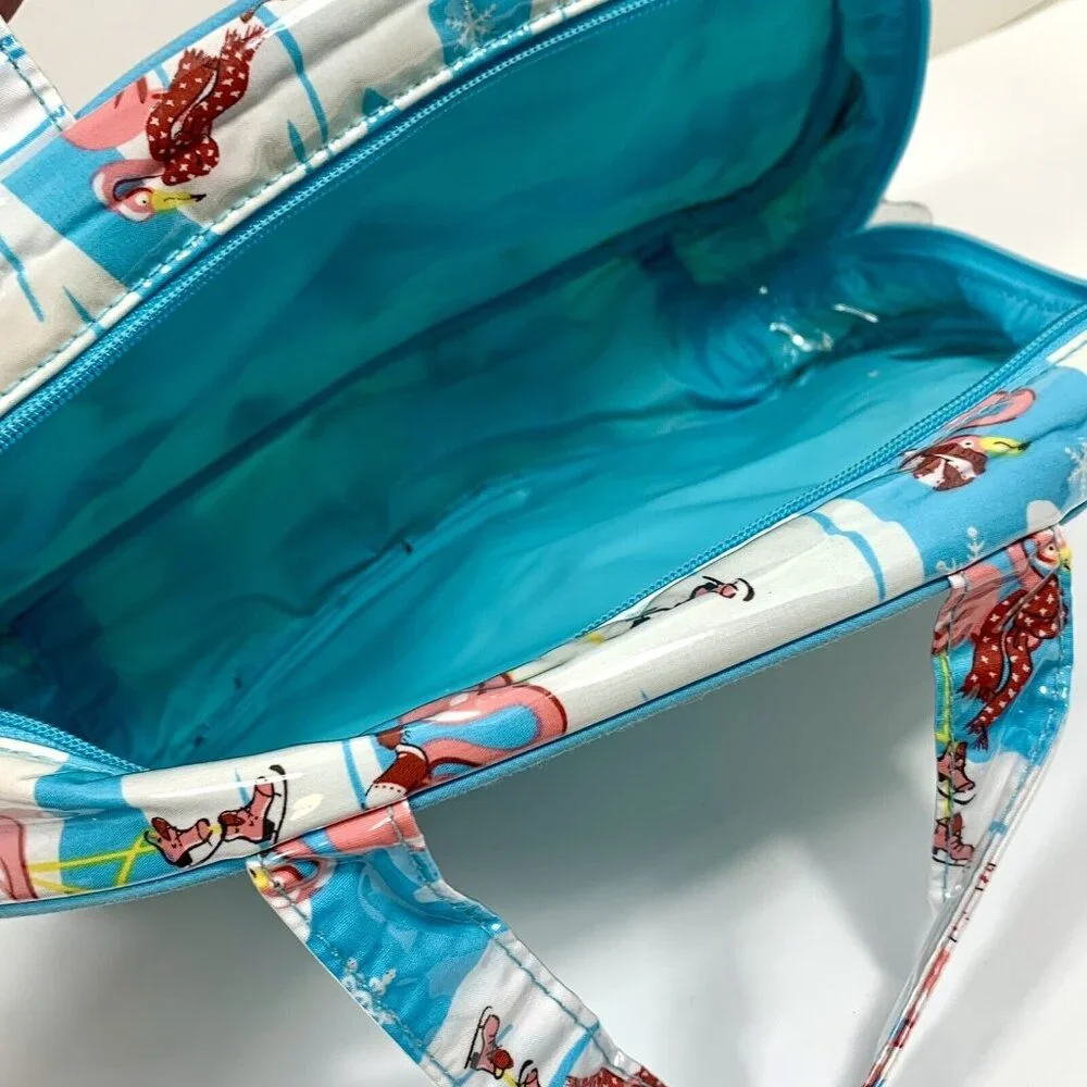 NICK & NORA Naughty & Nice Christmas Flamingo Vinyl Cosmetic Makeup Travel Bag